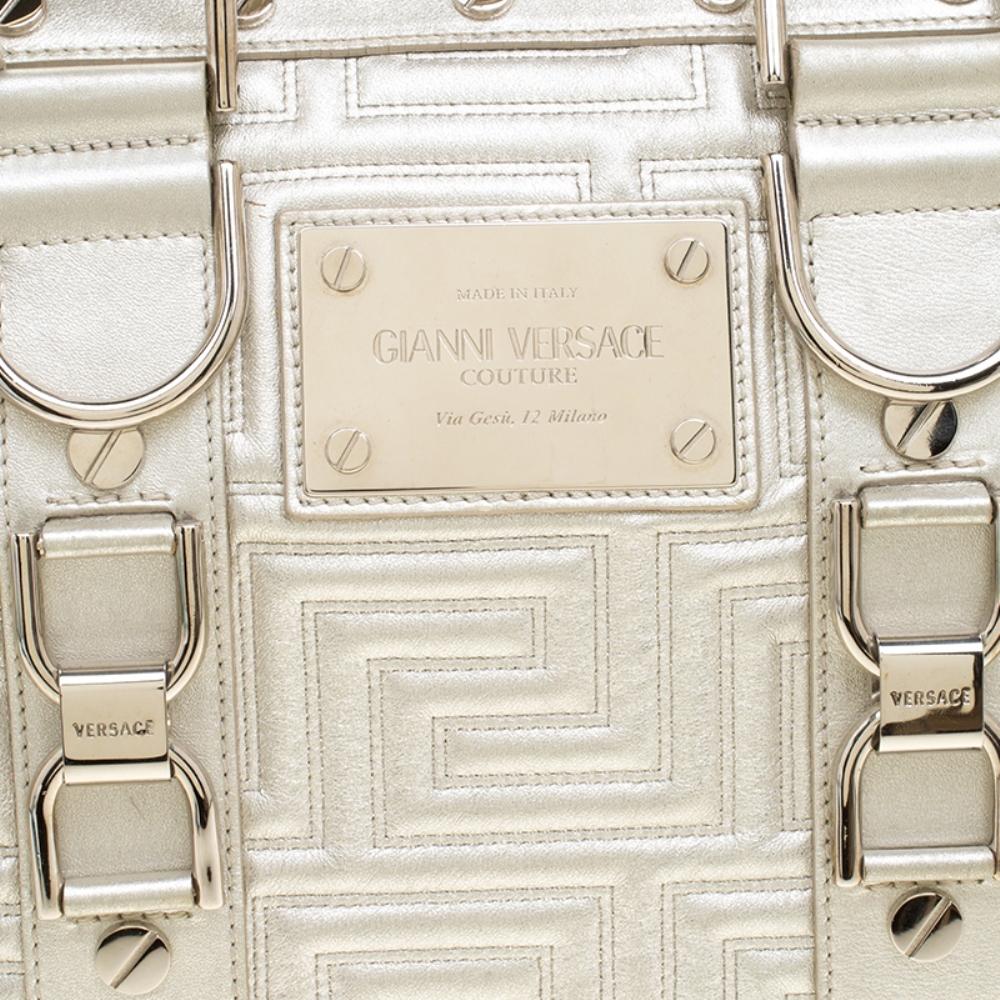 Versace Silver Quilted Patent Leather Snap Out Of It Satchel 1