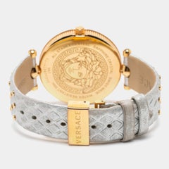 Versace Silver Rose Gold Plated Stainless Leather Vanitas Wristwatch 40 mm