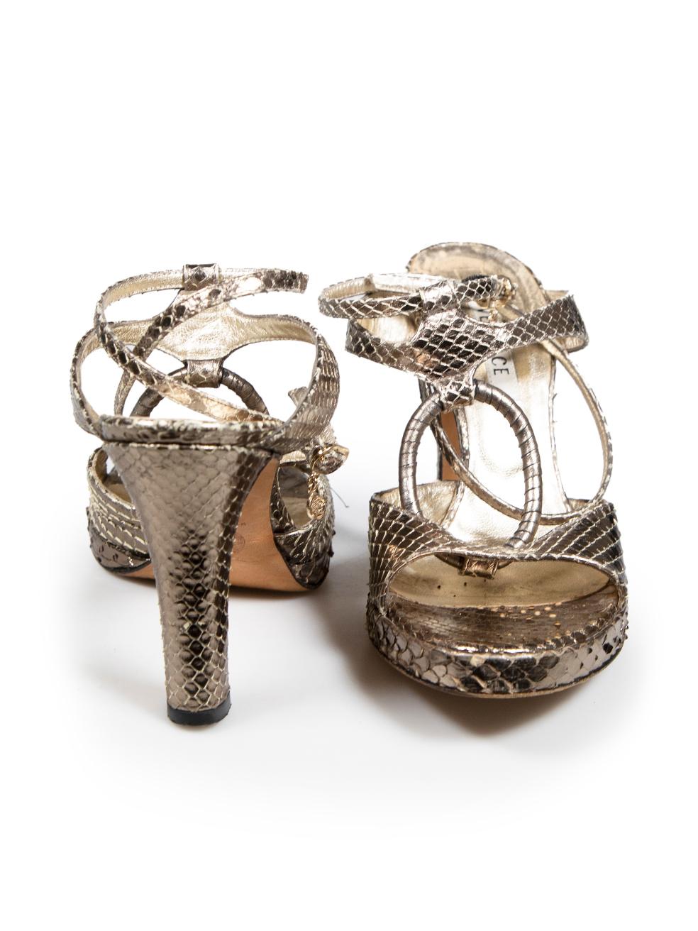 Versace Silver Snakeskin Platform Strappy Heels Size IT 36 In Good Condition For Sale In London, GB