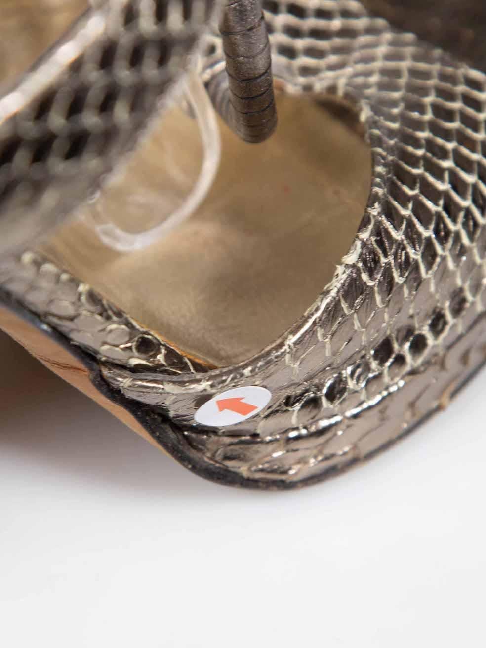 Versace Silver Snakeskin Platform Strappy Heels Size IT 36 For Sale 1