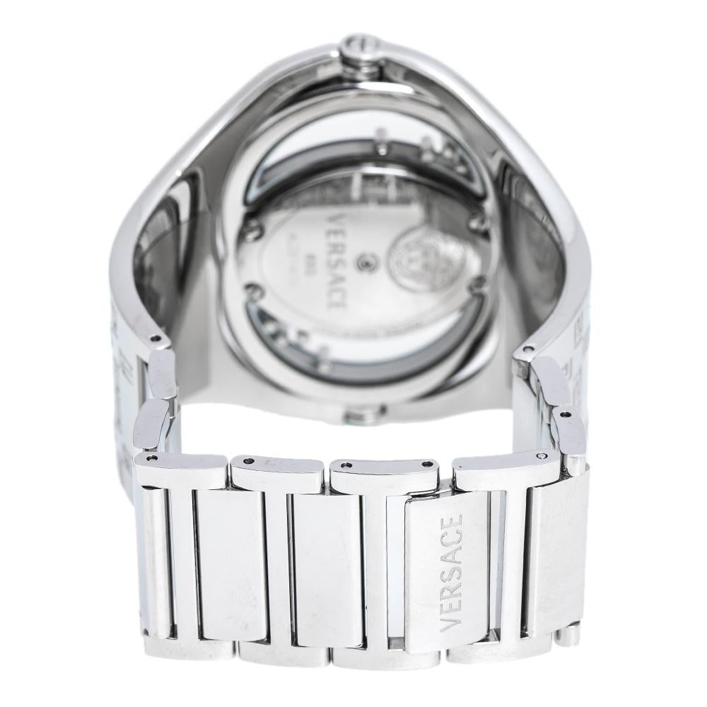 Contemporary Versace Silver Stainless Steel Diamonds Eclissi 83Q Women's Wristwatch 39 mm