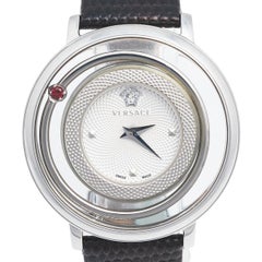 Versace Silver Stainless Steel Leather Venus VFH Women's Wristwatch 39 mm