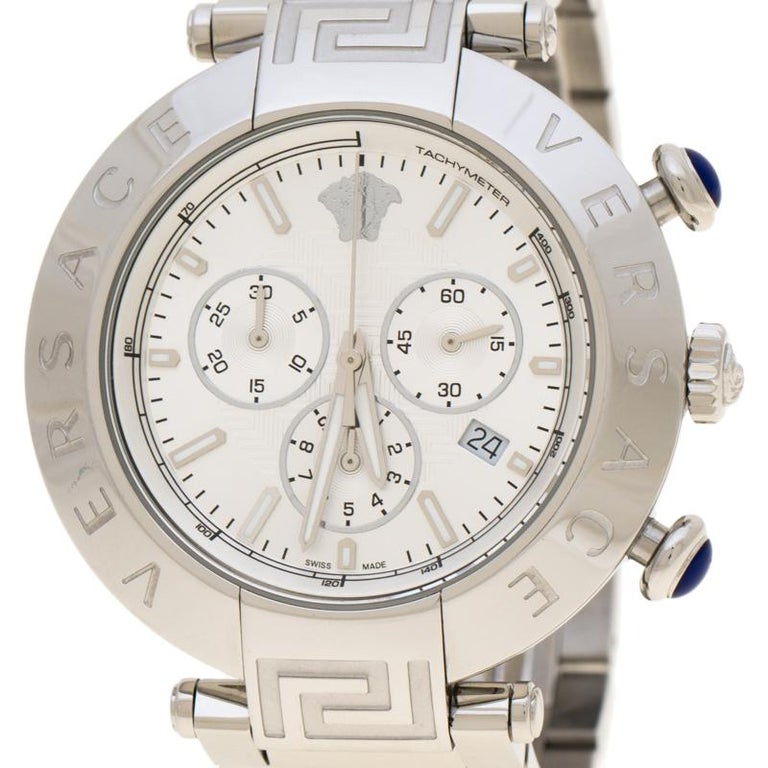 Versace Silver Stainless Steel Reve VQZ Chronograph Men's Wristwatch 46 ...