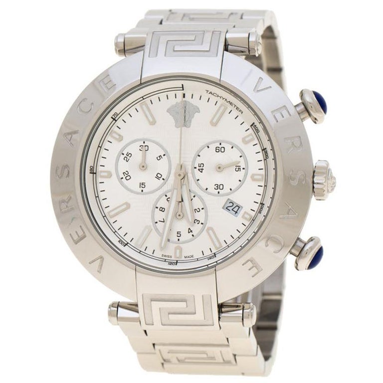 Versace Silver Stainless Steel Reve VQZ Chronograph Men's Wristwatch 46 mm  For Sale at 1stDibs | versace reve watch, versace watch silver, versace reve  chronograph watch