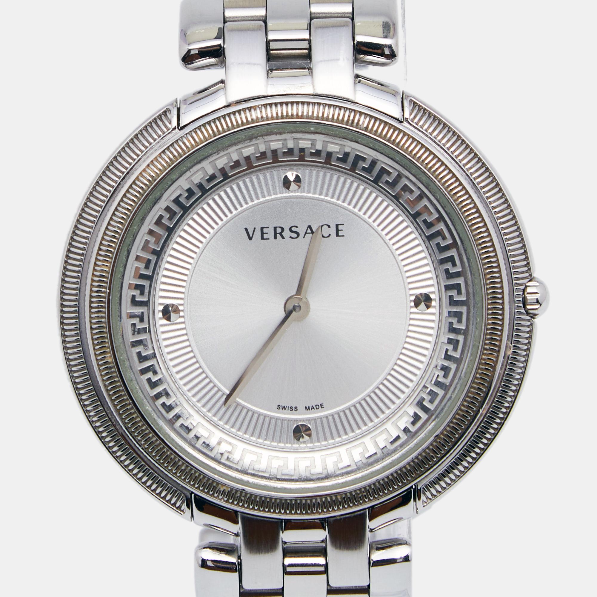 Versace Silver Stainless Steel Thea VA7 Women's Wristwatch 39 mm In Good Condition In Dubai, Al Qouz 2