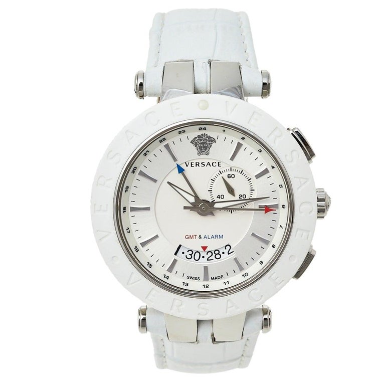 Versace Silver Stainless V-Race GMT 29G9S1D001S001 Men's Wristwatch 46 mm  at 1stDibs | versace 29g, versace v race watch, versace gmt alarm watch
