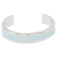 Versace Bracelet manchette Medusa en émail avec logo et logo, couleur argent
