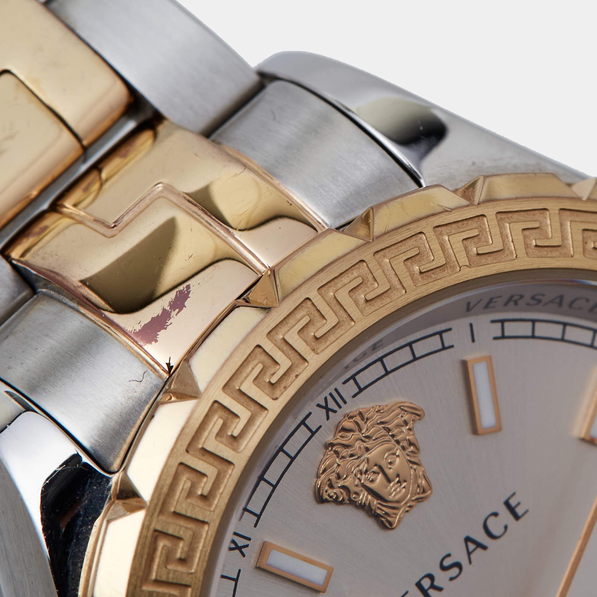 Versace Silver Two tone Stainless Steel Hellenyium V12030015 Women's Wristwatch  In Good Condition In Dubai, Al Qouz 2