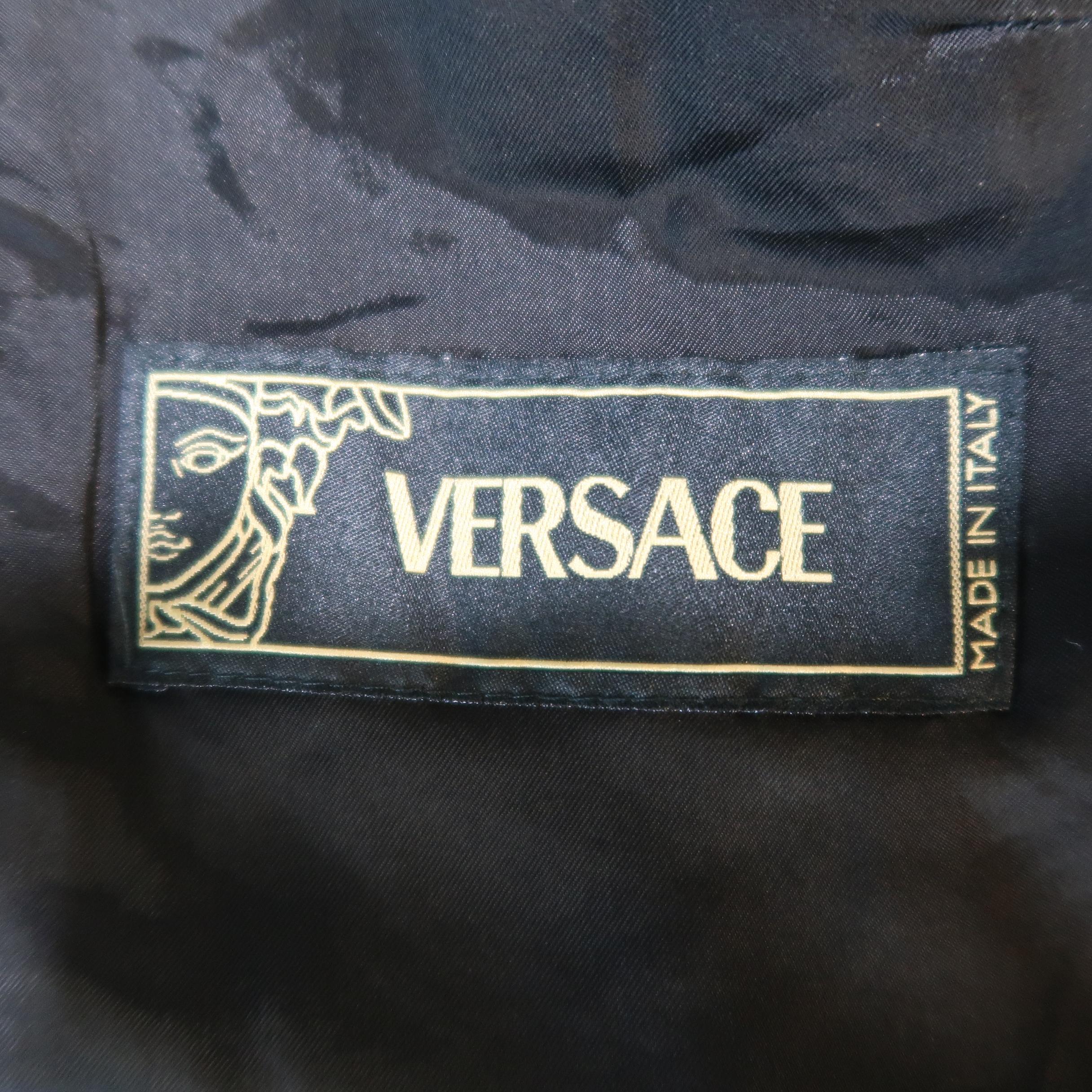 VERSACE Size 10 Black Tweed Studded Leather Cuffs Cropped Peacoat 5
