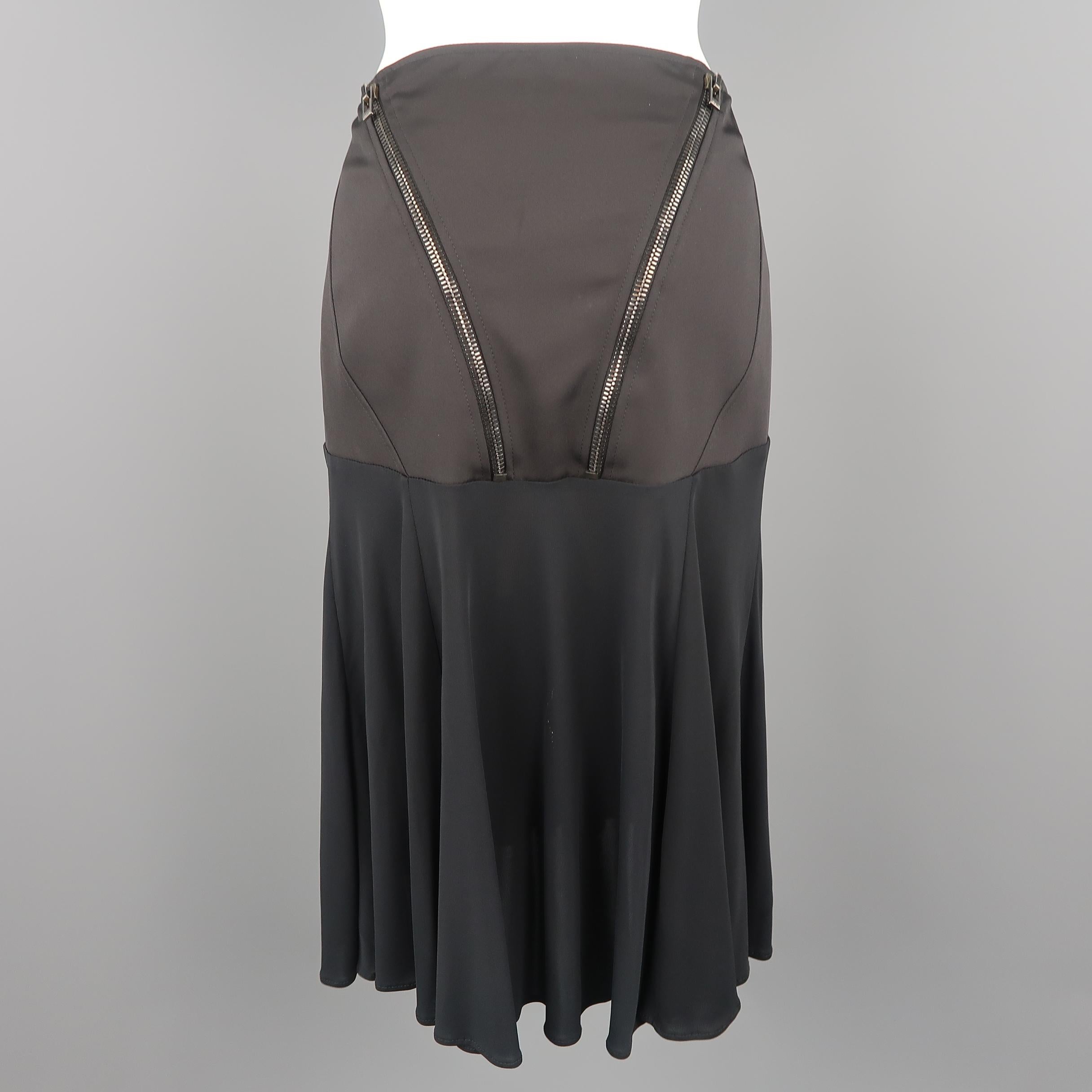 VERSACE Size 10 Black Zip Detail Flair Skirt 2