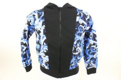 Versace Size 10A Boy's Black Blue Baroque Zip Up Hoodie Sweatshirt Kid 121v39