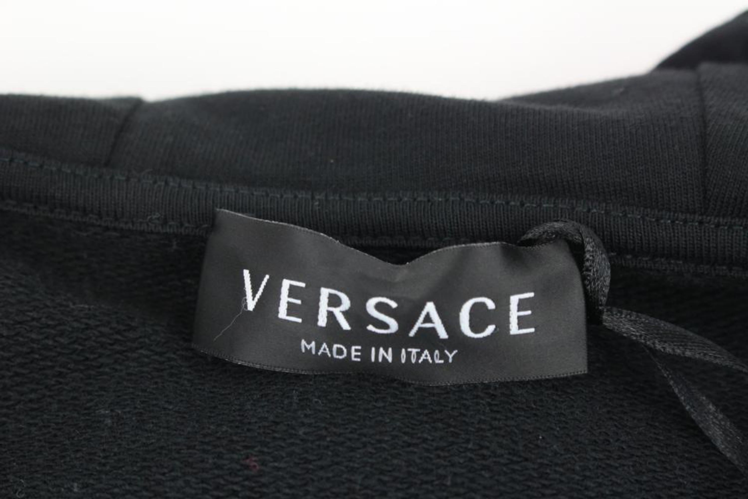 Men's Versace Size 10A Boy's Black Blue Baroque Zip Up Hoodie Sweatshirt Kids 120V25