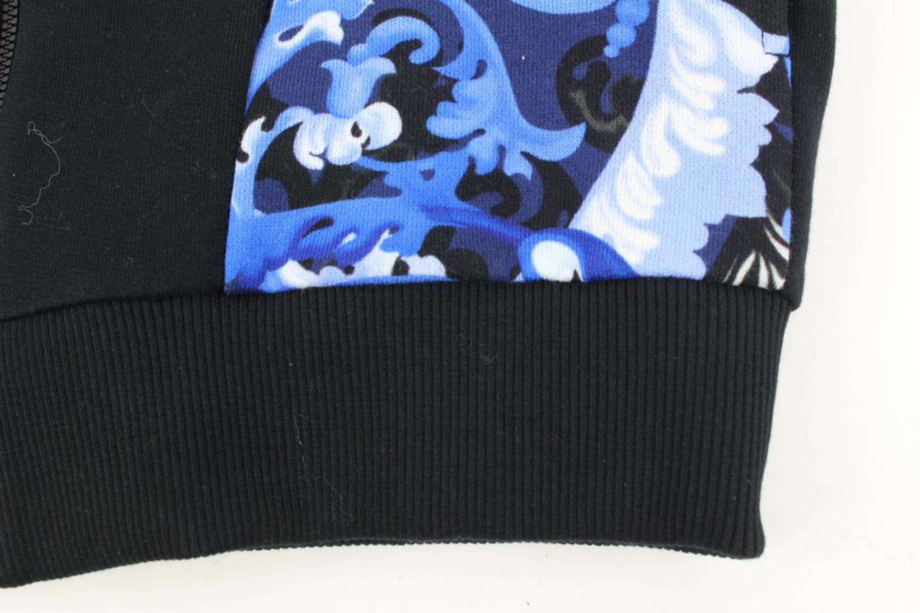 Versace Size 10A Boy's Black Blue Baroque Zip Up Hoodie Sweatshirt Kids 124v6 For Sale 2