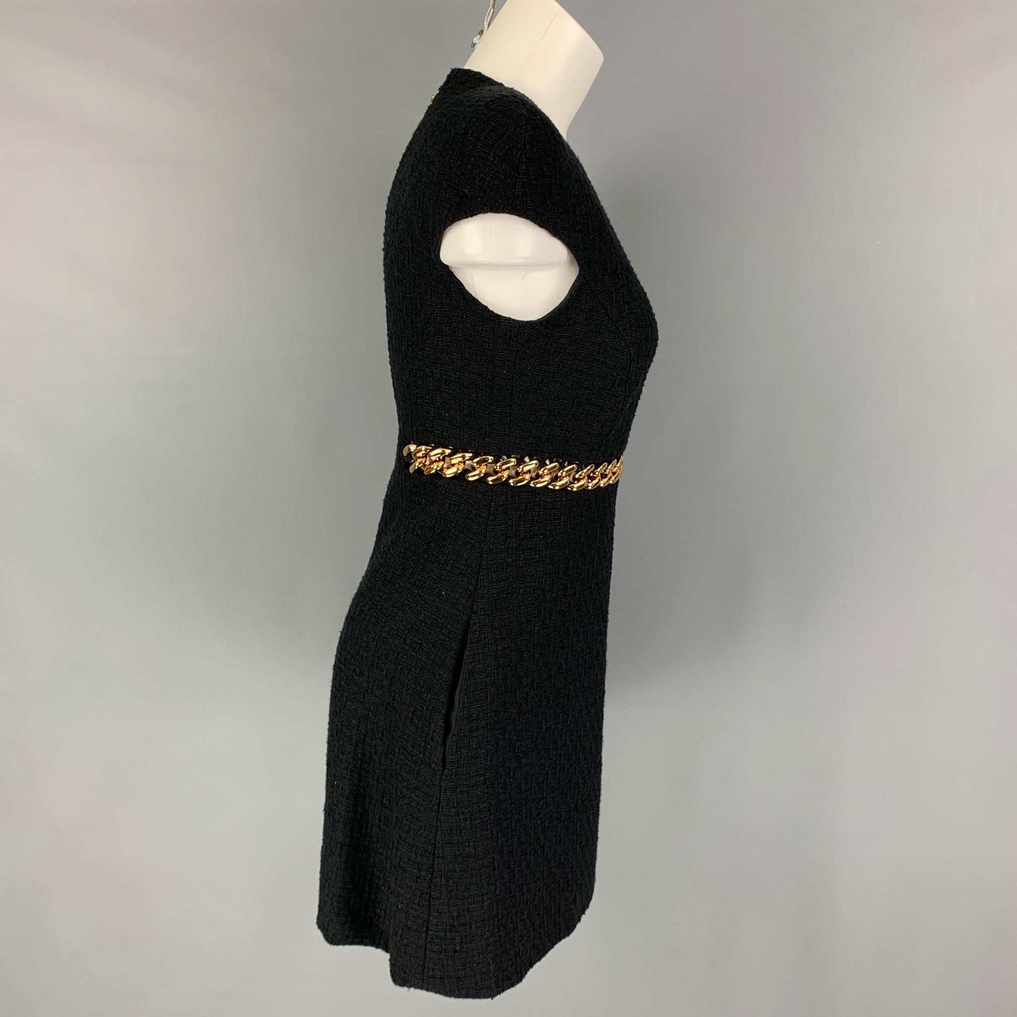 VERSACE Size 2 Black Cotton Textured Cap Sleeves Dress In Good Condition For Sale In San Francisco, CA