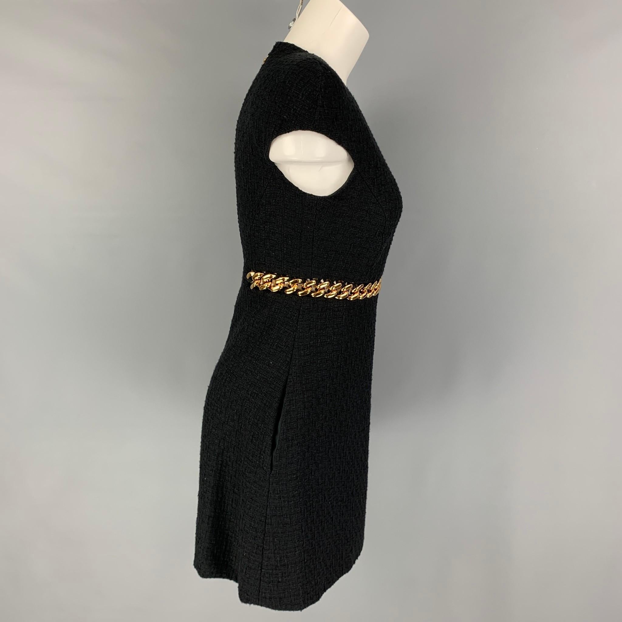 VERSACE Size 2 Black Cotton Textured Cap Sleeves Dress In New Condition In San Francisco, CA