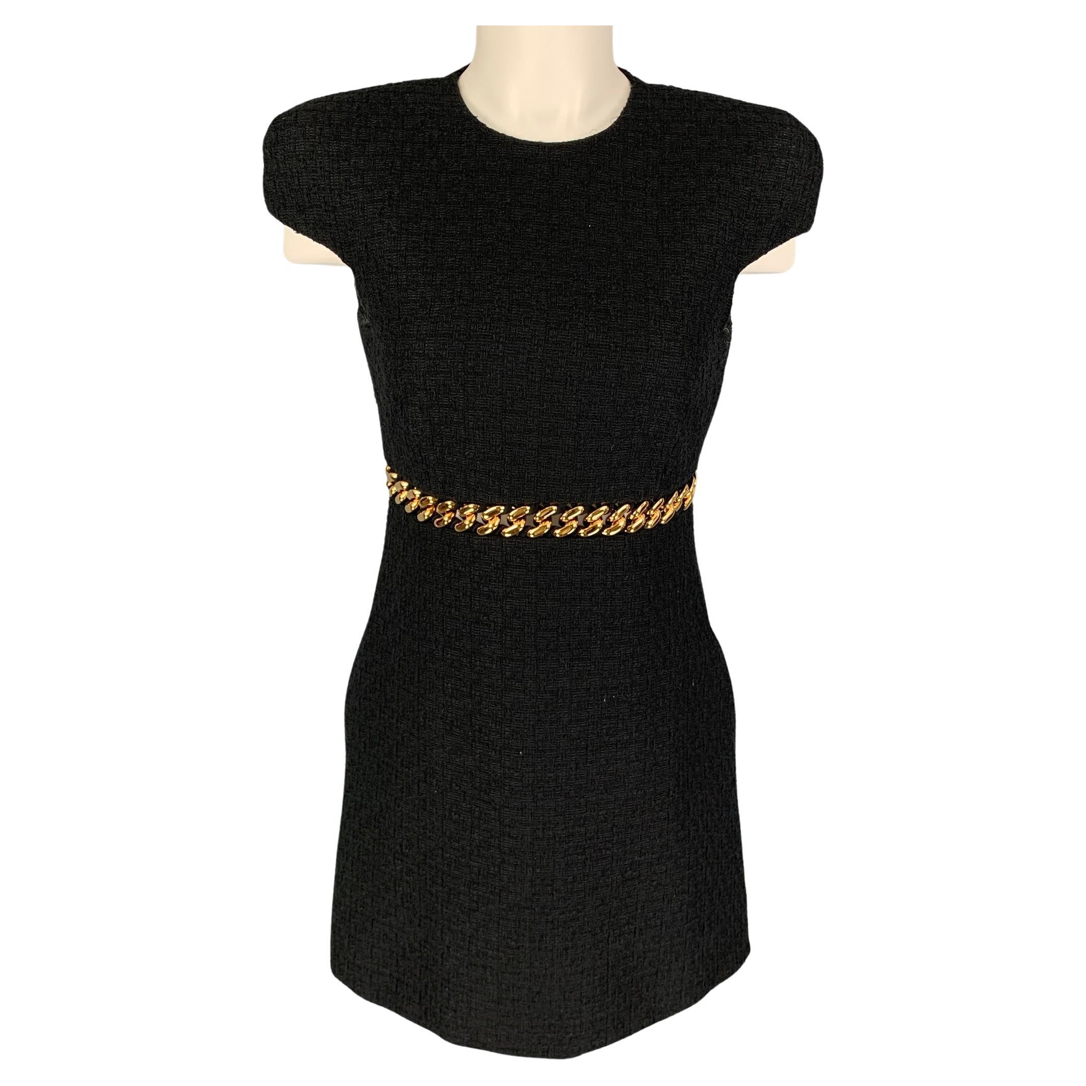 VERSACE Size 2 Black Cotton Textured Cap Sleeves Dress