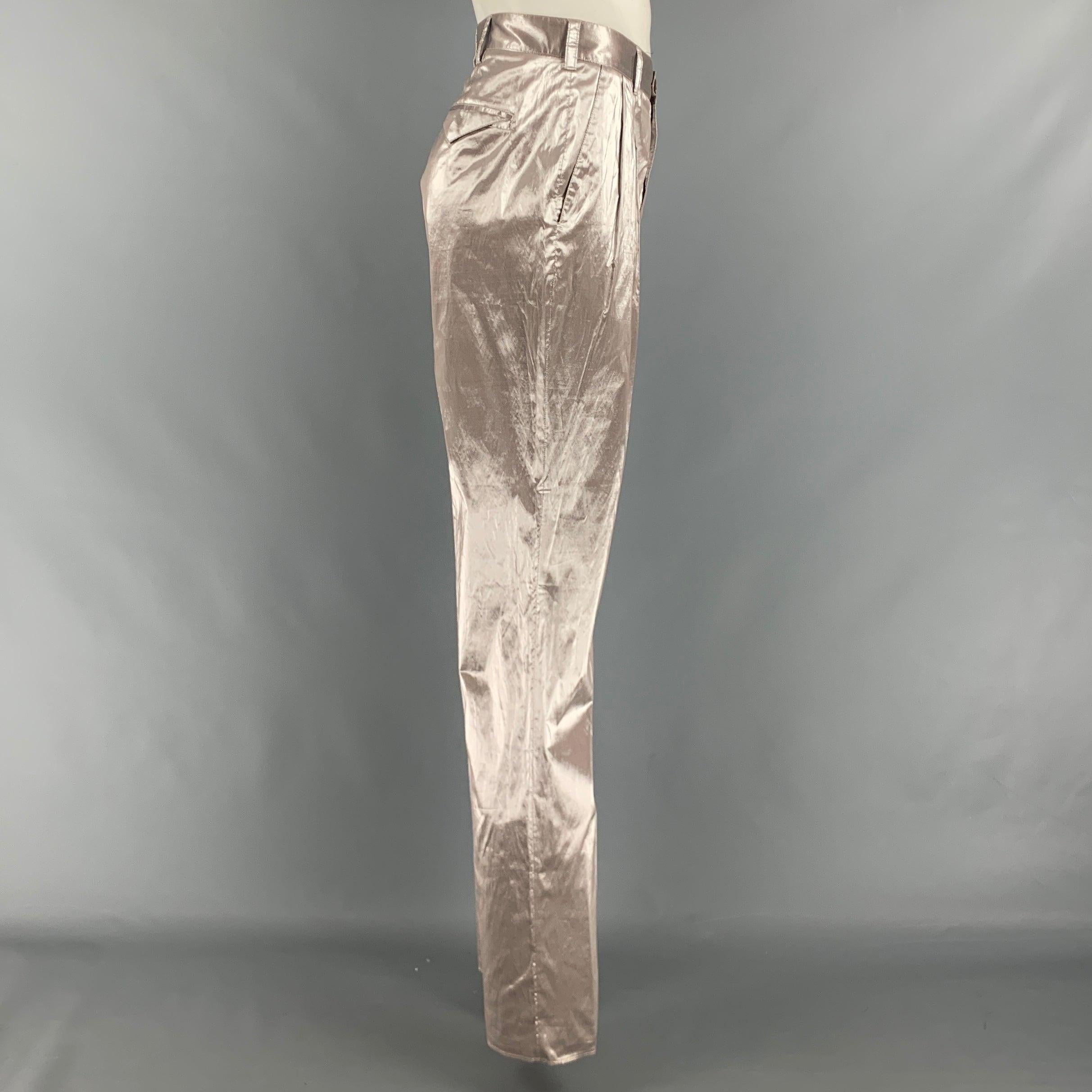 VERSACE Size 34 Silver Metallic Not Listed Pleated Dress Pants In Excellent Condition For Sale In San Francisco, CA
