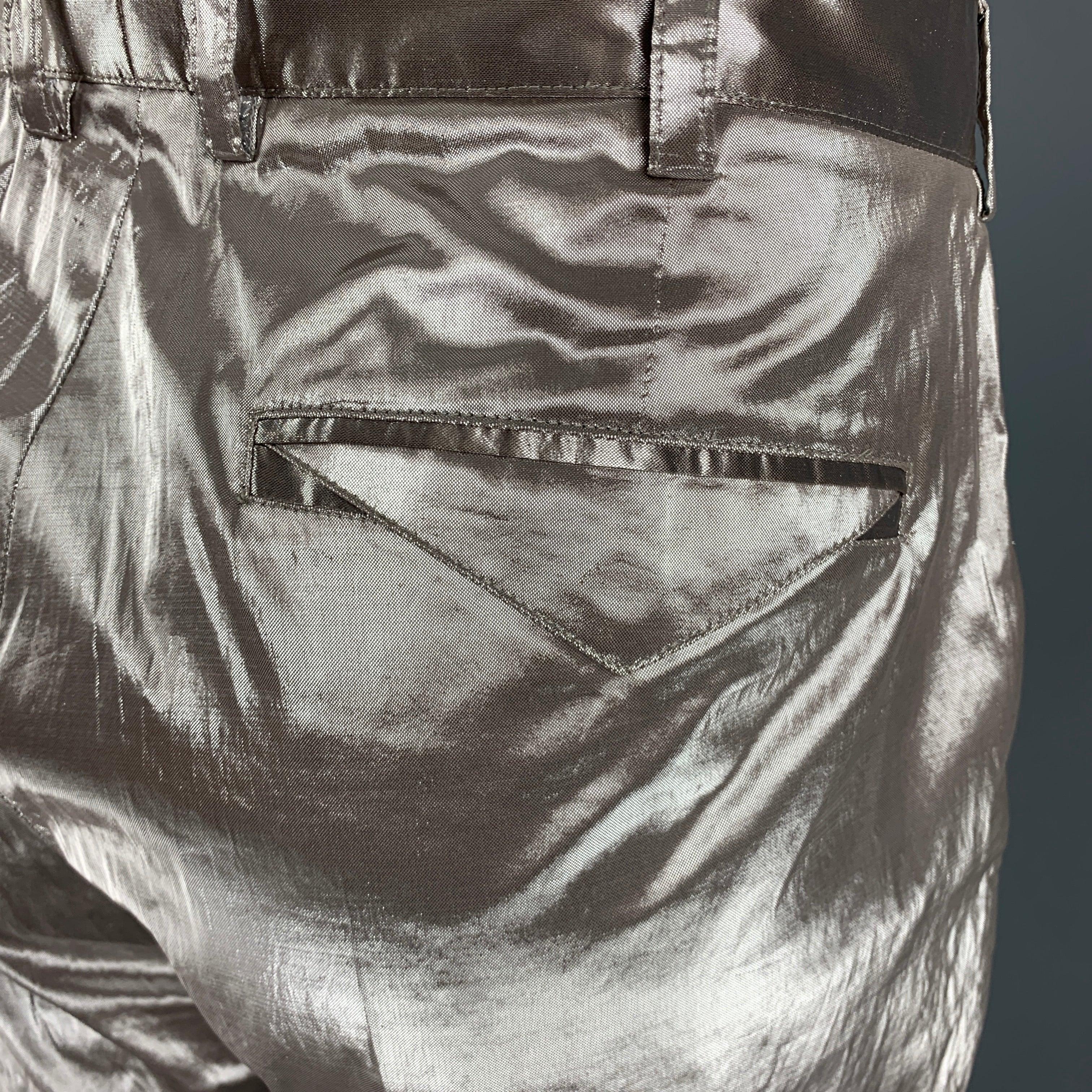 VERSACE Size 34 Silver Metallic Not Listed Pleated Dress Pants For Sale 1