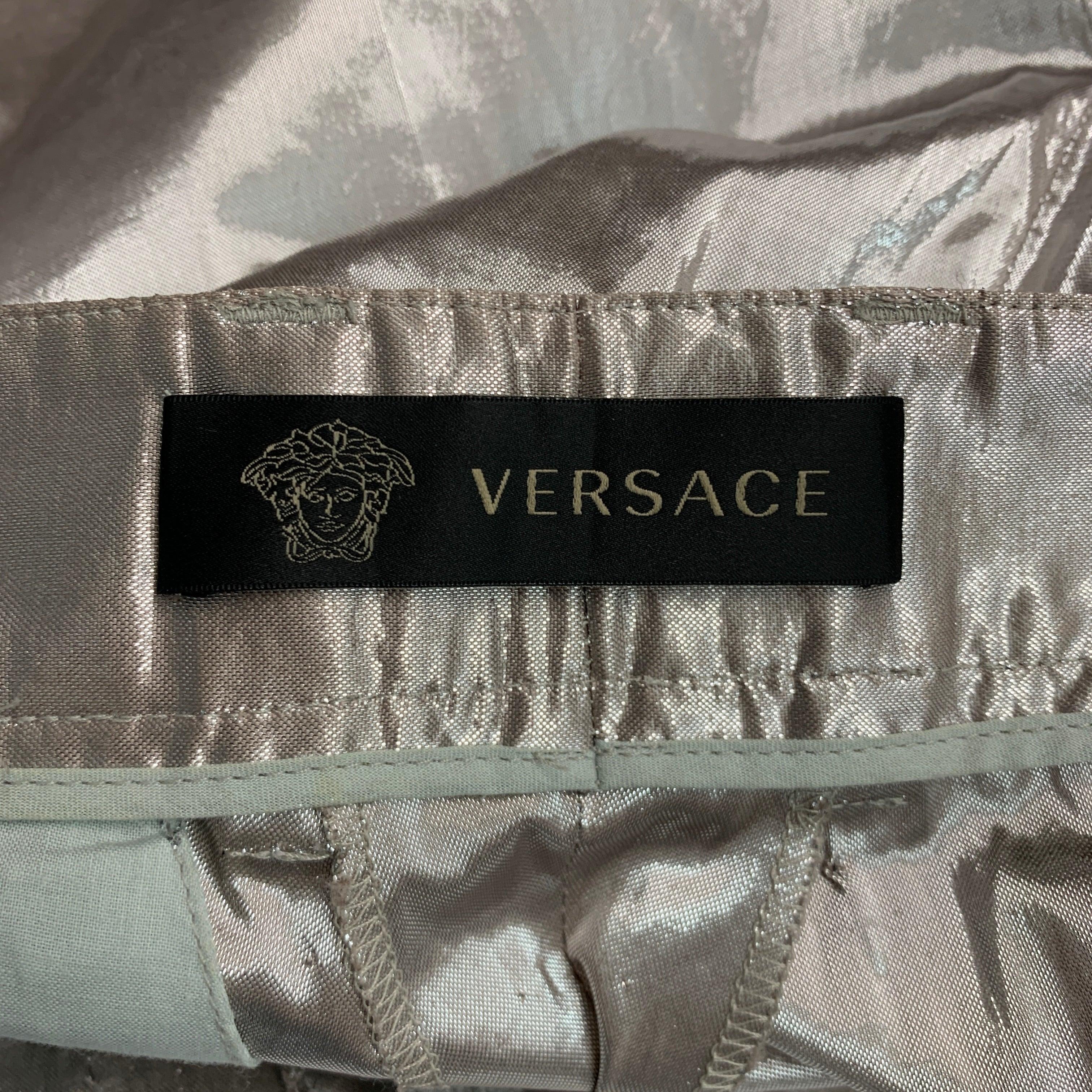 VERSACE Size 34 Silver Metallic Not Listed Pleated Dress Pants For Sale 2