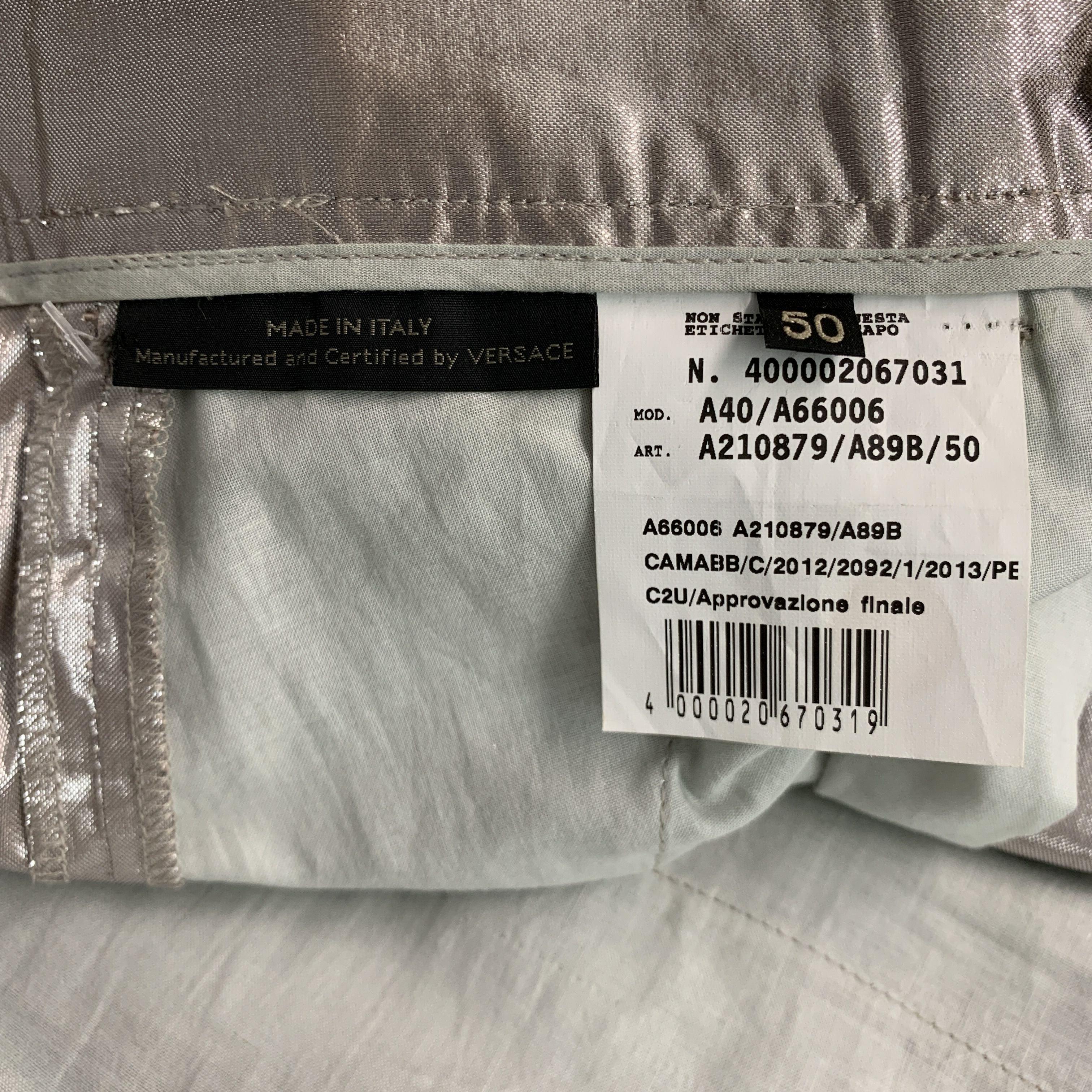 VERSACE Size 34 Silver Metallic Not Listed Pleated Dress Pants For Sale 3