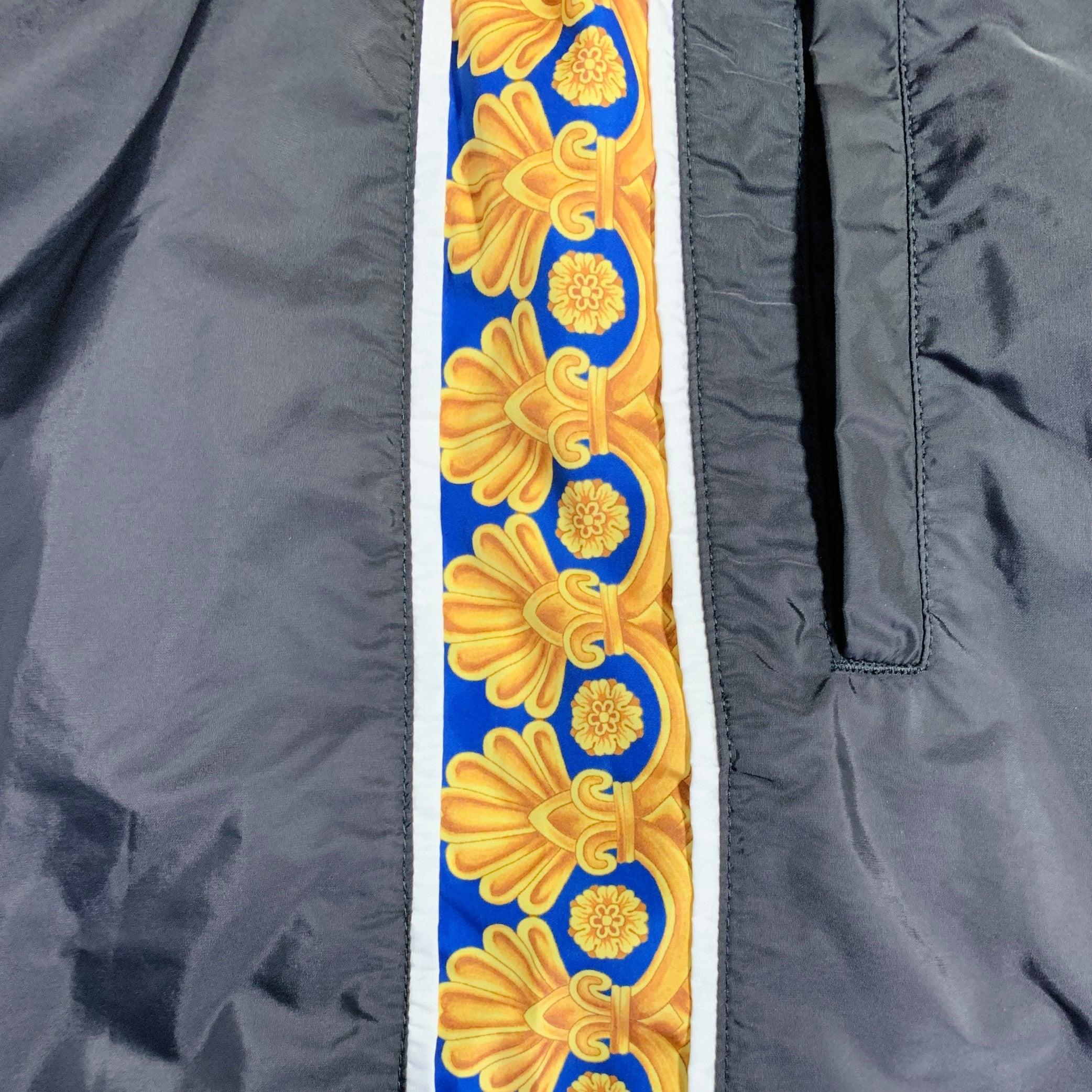 VERSACE Size 36 Black Blue Gold Vertical Stripe Nylon Sweatpants Casual Pants In Excellent Condition For Sale In San Francisco, CA