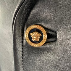 VERSACE Size 36 Black Camel Lambskin Leather Furr Collar Notch Lapel Jacket