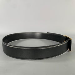 VERSACE Size 36 Black Gold Greca Goddess Leather Belt