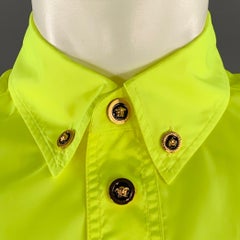 VERSACE Size 36 Neon Yellow Polyester One Pocket Oversized Long Sleeve Shirt