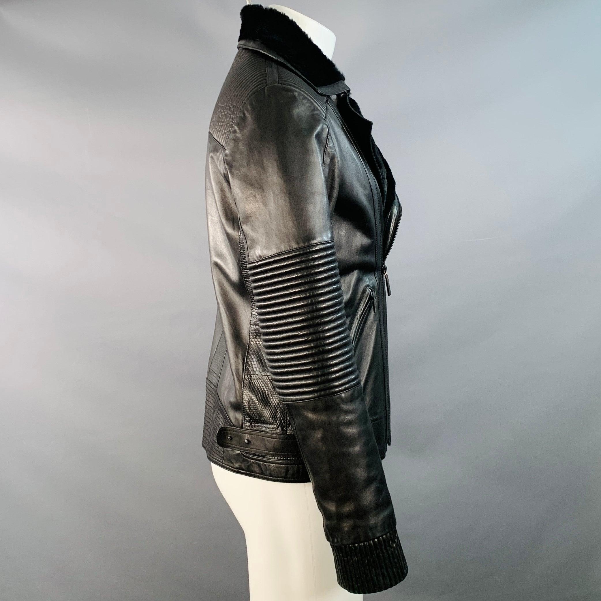 Nero Versace Taglia 38 Giacca da moto in pelle nera e finto shearling in vendita