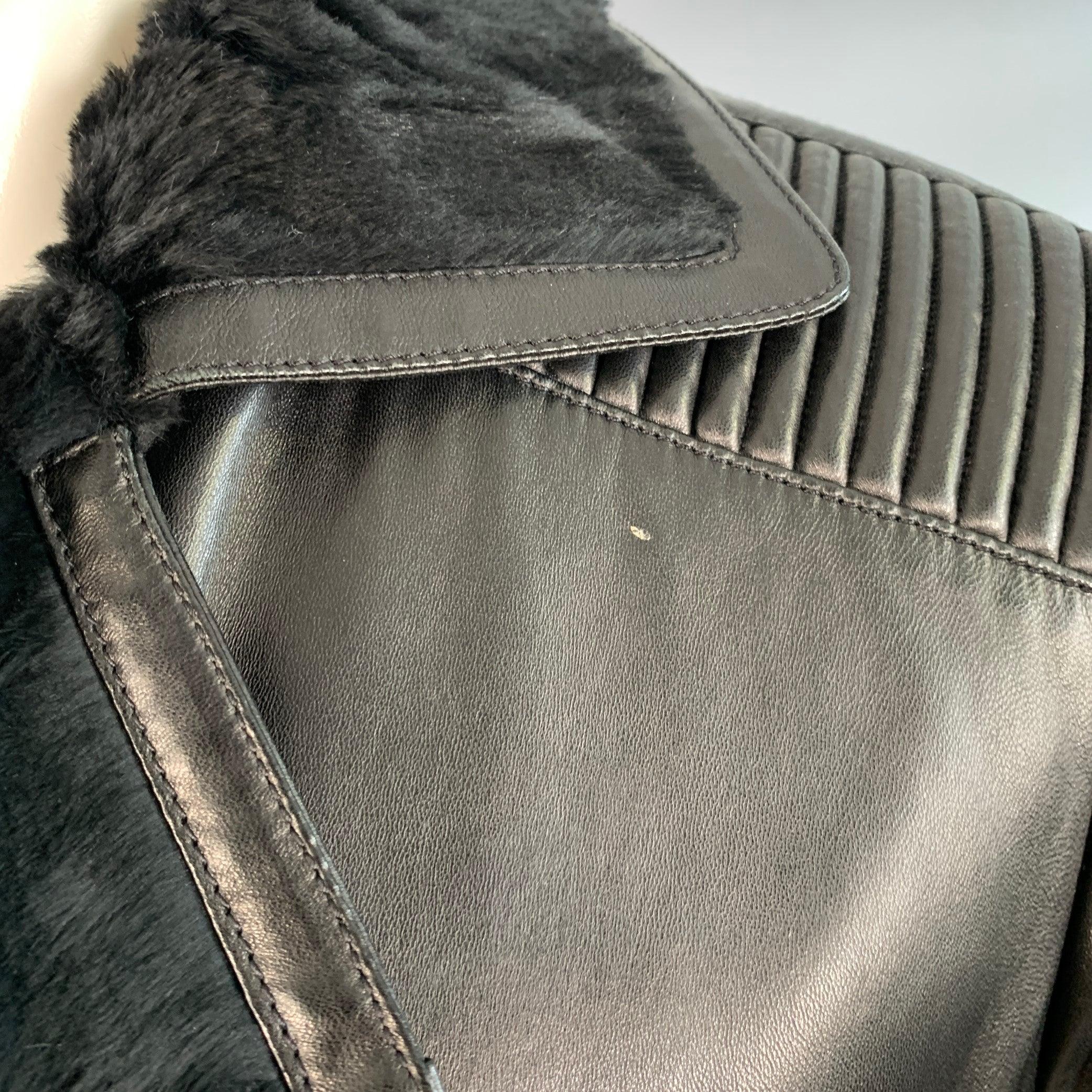 Uomo Versace Taglia 38 Giacca da moto in pelle nera e finto shearling in vendita