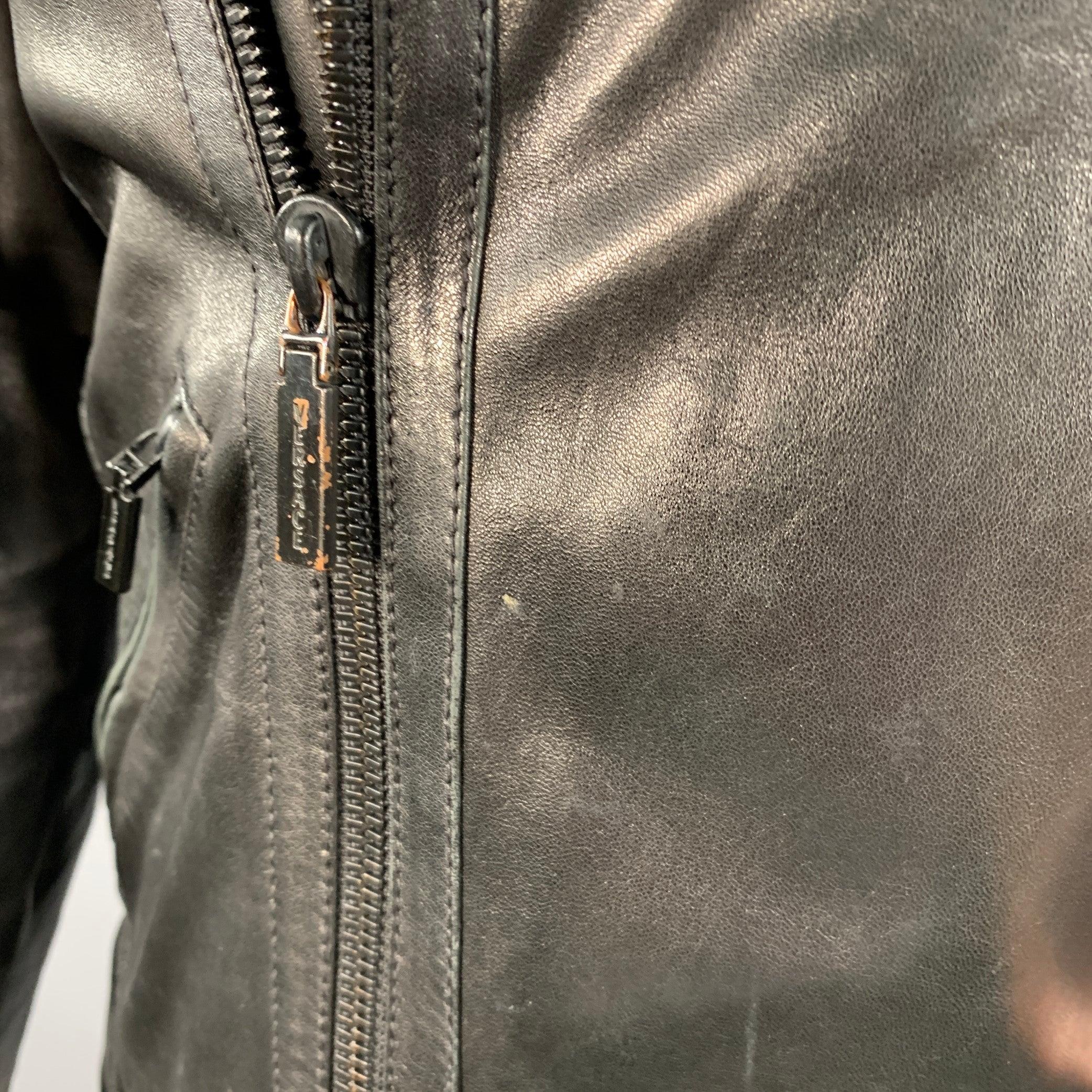 Versace Taglia 38 Giacca da moto in pelle nera e finto shearling in vendita 1