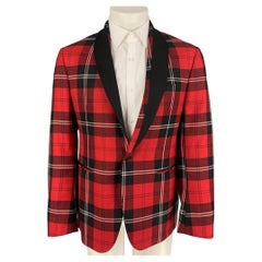VERSACE Size 38 Red Black Plaid Wool Tailor Made Executive Sport Coat