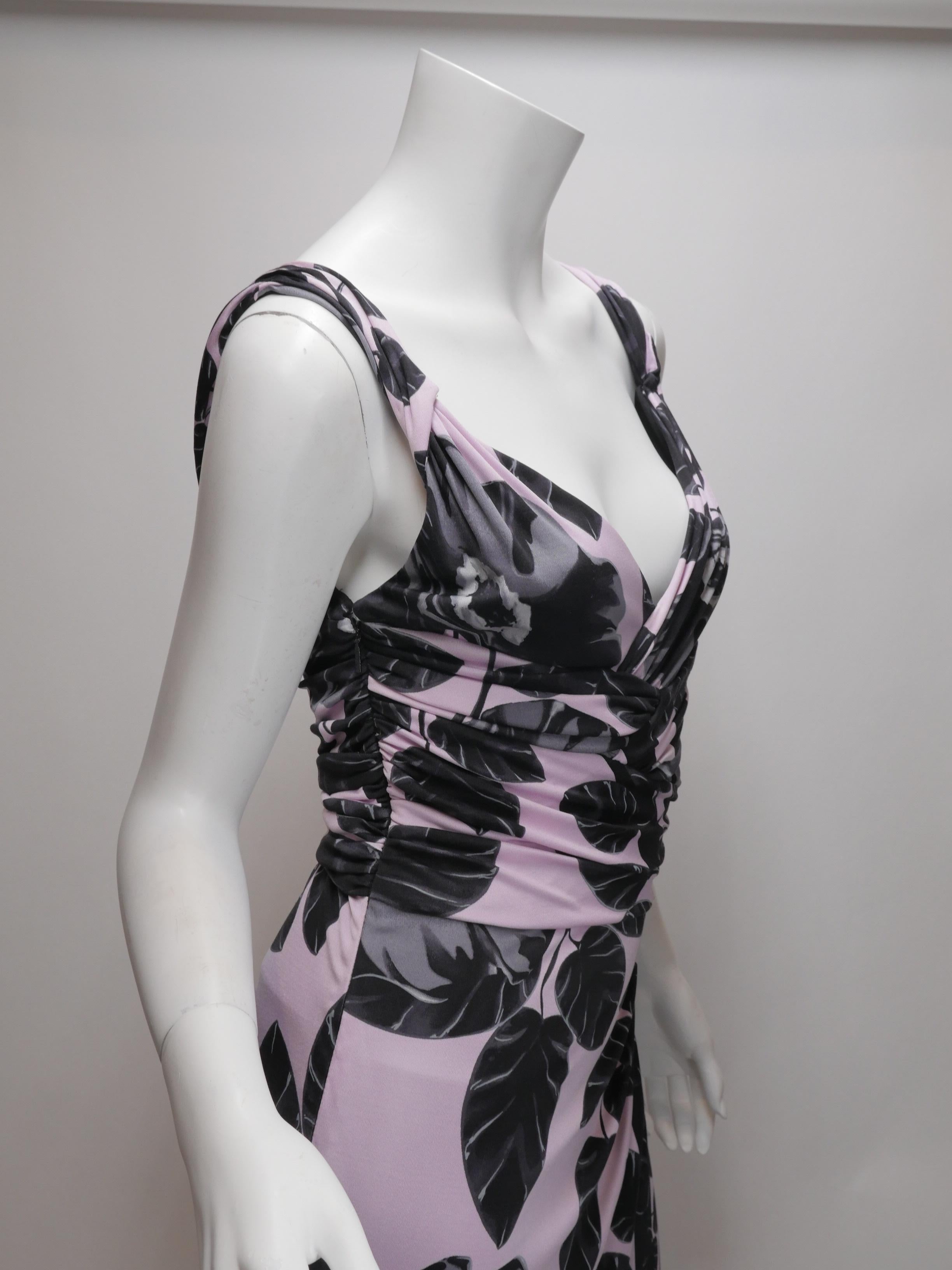 Versace Size 44 Silk Lavender and Black Floral Printed Dress 5