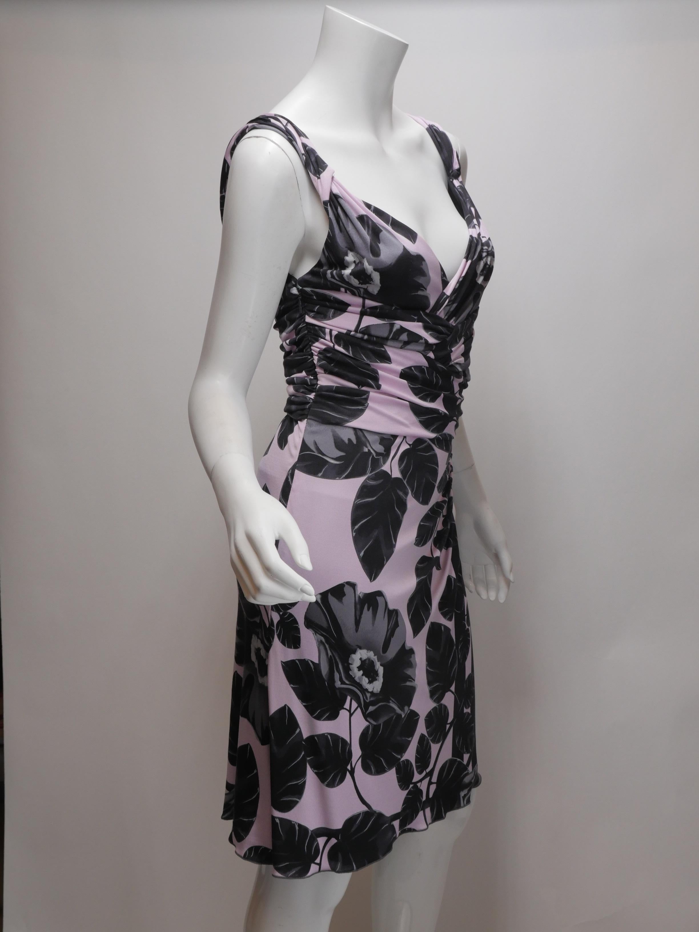 Versace Size 44 Silk Lavender and Black Floral Printed Dress 6