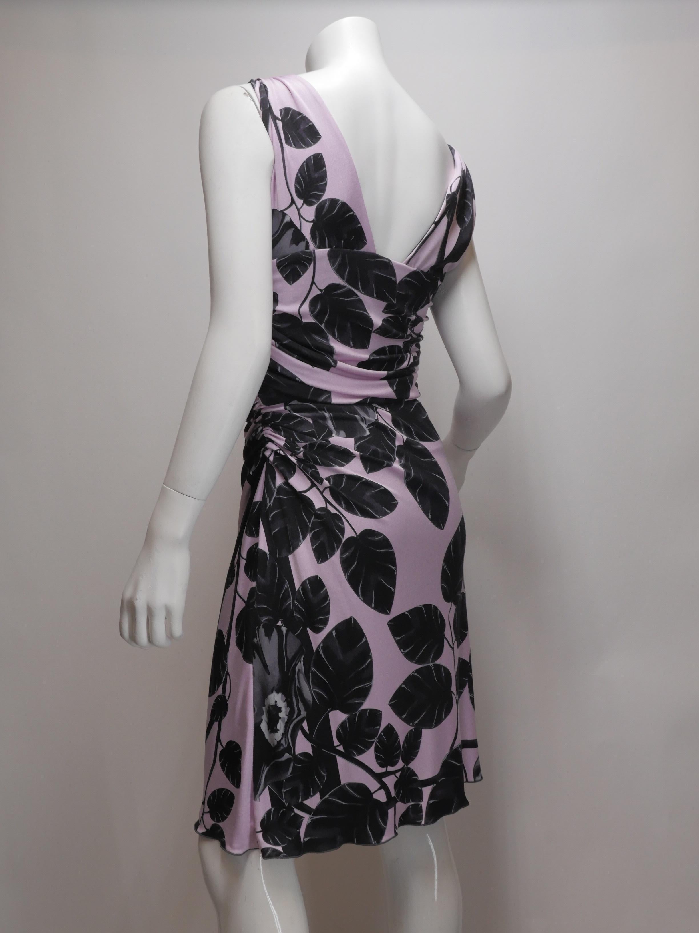 Versace Size 44 Silk Lavender and Black Floral Printed Dress 1