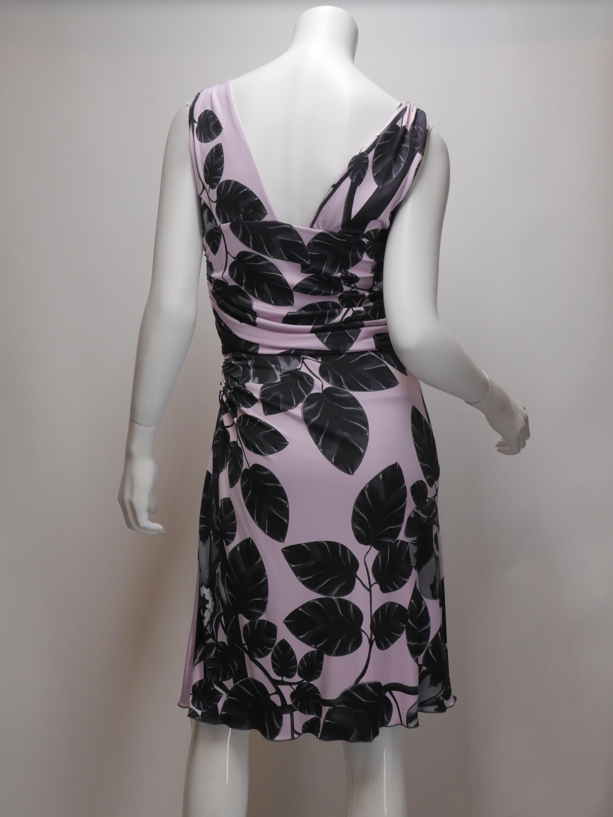 Versace Size 44 Silk Lavender and Black Floral Printed Dress 2