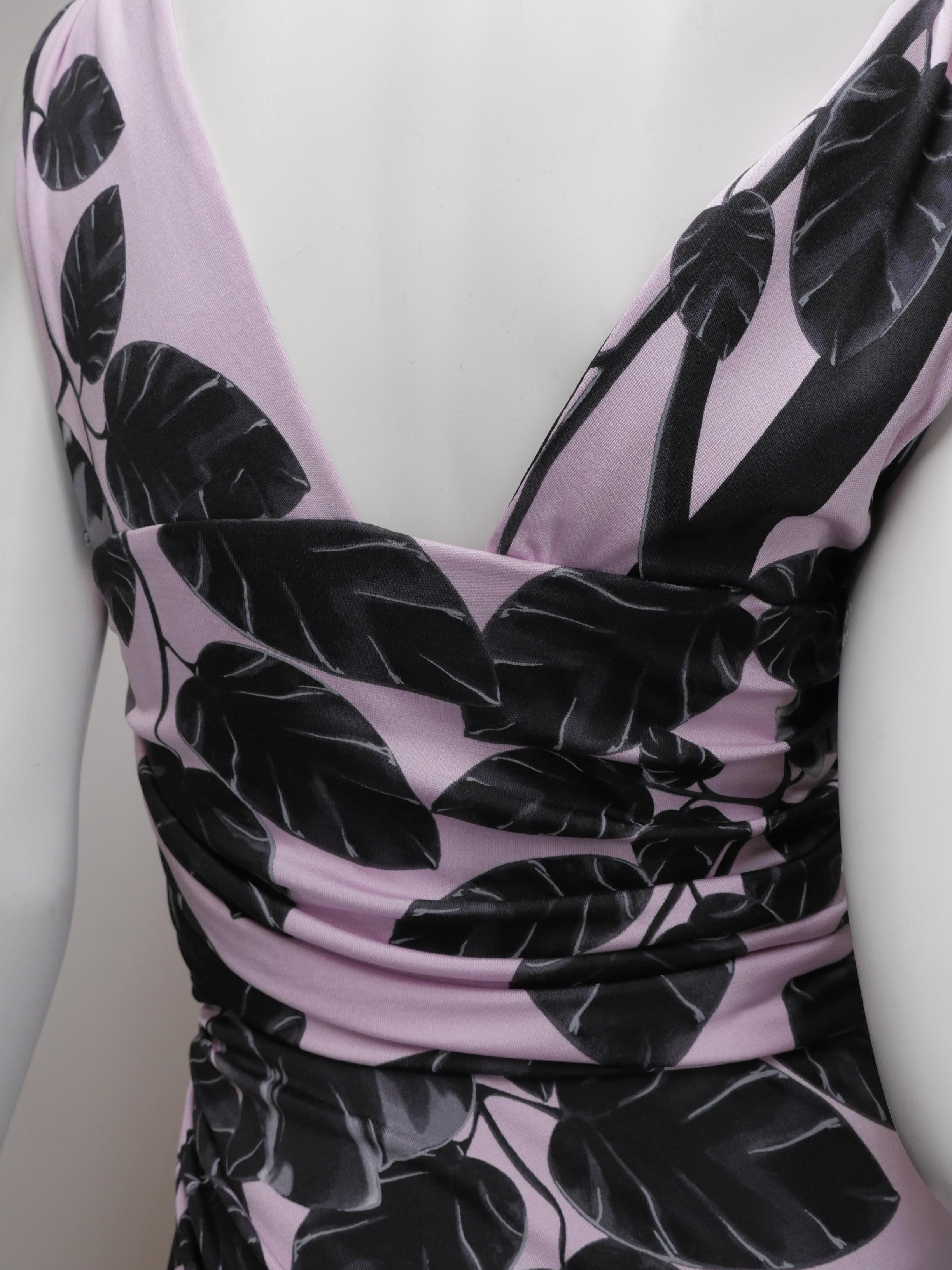 Versace Size 44 Silk Lavender and Black Floral Printed Dress 3