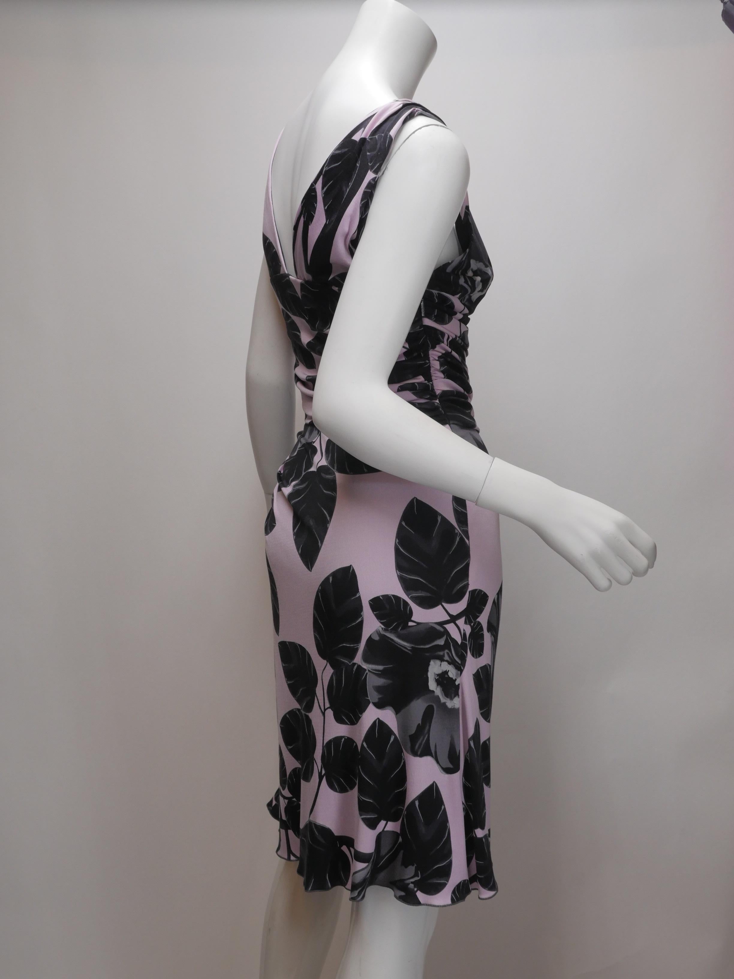 Versace Size 44 Silk Lavender and Black Floral Printed Dress 4