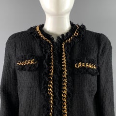VERSACE Size 6 Black Gold Cotton Chain Jacket