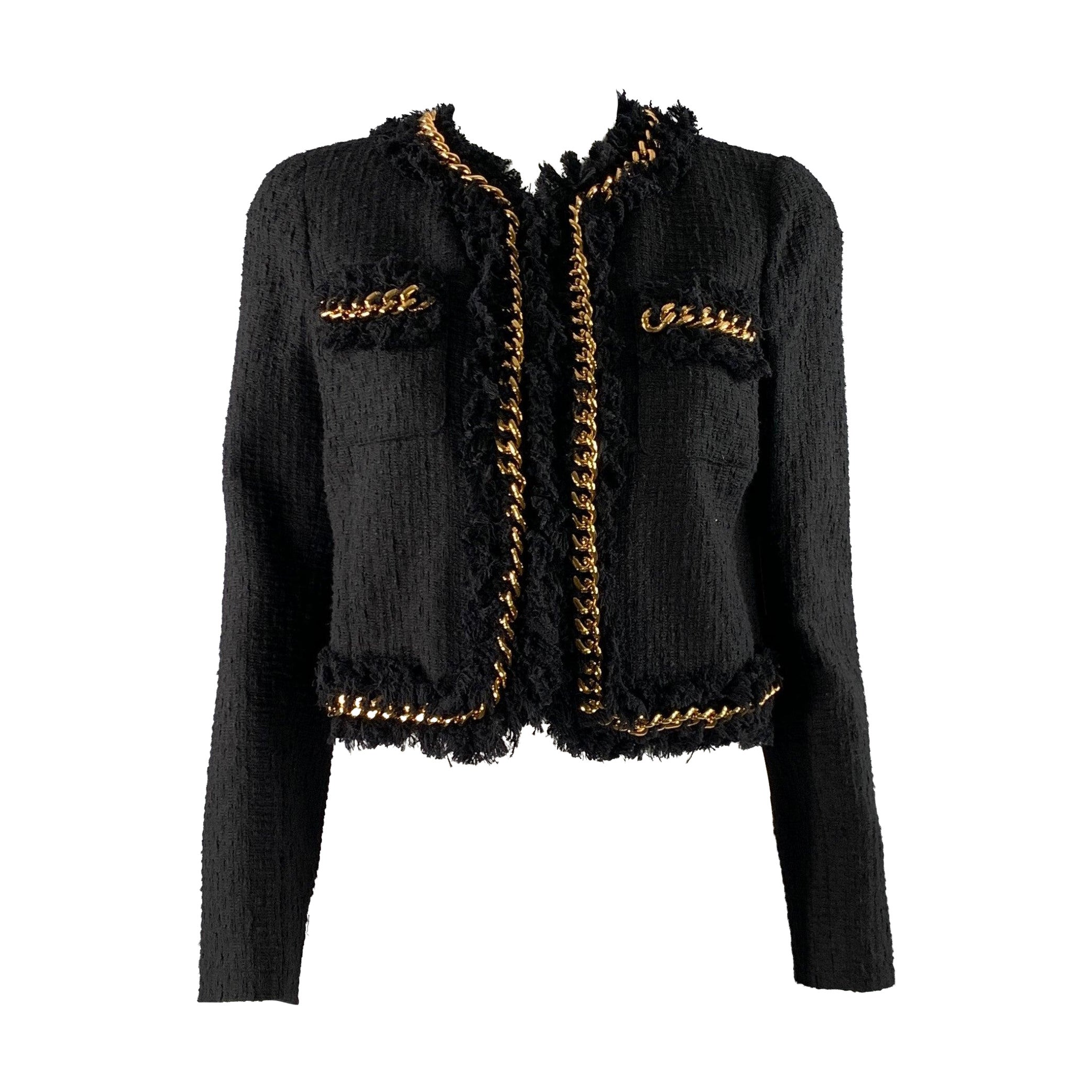 VERSACE Size 6 Black Gold Cotton Chain Jacket For Sale