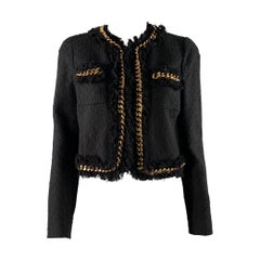 VERSACE Size 6 Black Gold Cotton Chain Jacket