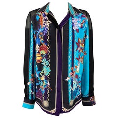 VERSACE Size 6 Multi-Color Floral Silk Buttoned Blouse
