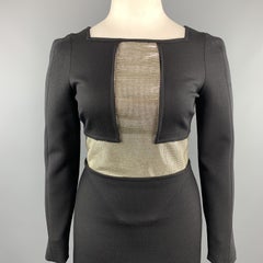 VERSACE Size 8 Black Long Sleeve Silver Chainmail Cross Cocktail Dress