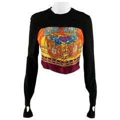 VERSACE Size 8 Black Multi-Color Viscose Elastane Long Sleeve Casual Top