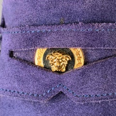 VERSACE Size 8 -Bluette Oro- Purple Textured Suede Drivers Loafers