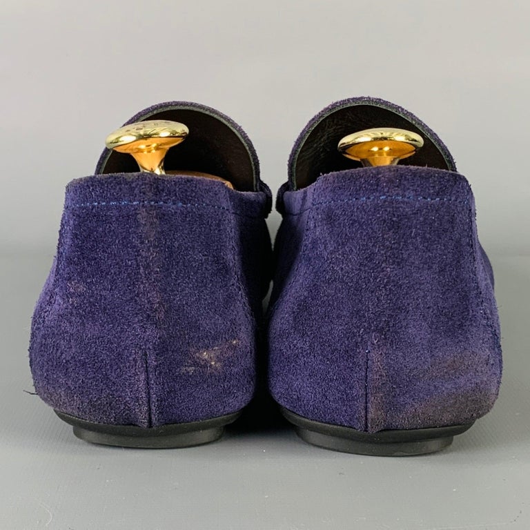 Versace Purple Suede Loafers with Horsebit Detail VERSACE Size 8 -Bluette Oro- Purple Textured Suede Drivers  main image 3