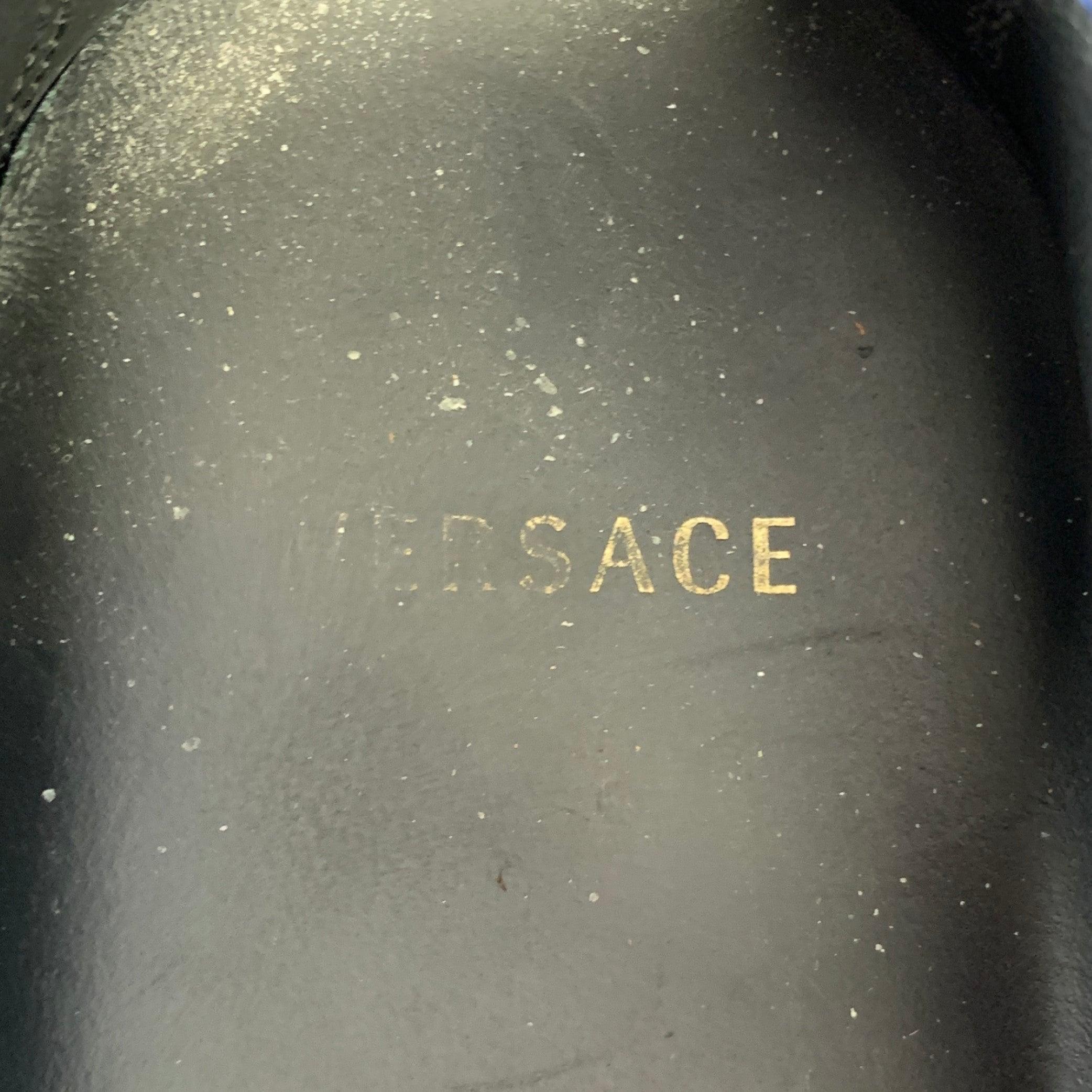 VERSACE Size 8 -Bluette Oro- Purple Textured Suede Drivers Loafers For Sale 3