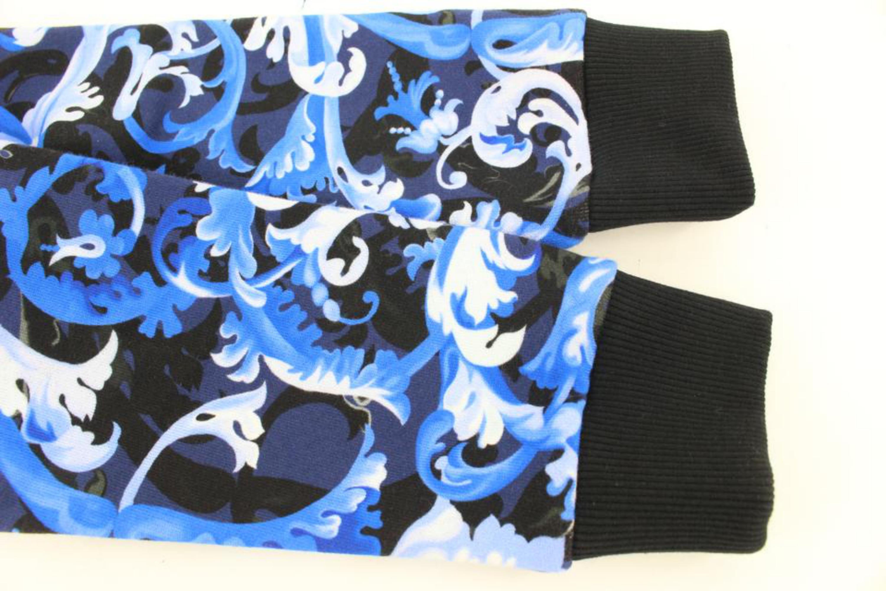 Versace Size 8A Boy's Black Blue Baroque Zip Up Hoodie Sweatshirt Kids 125v26 For Sale 7
