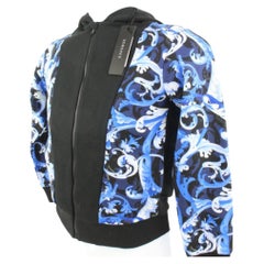 Versace Size 8A Boy's Black Blue Baroque Zip Up Hoodie Sweatshirt Kids 125v26