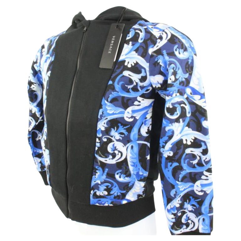 Versace Size 8A Boy's Black Blue Baroque Zip Up Hoodie Sweatshirt